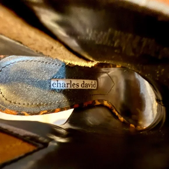 NWT Charles David Crosser Calf Hair Leopard Print Open Toe Heels - Picture 14 of 15